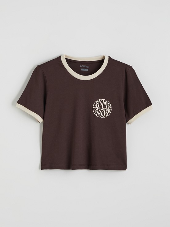 LCW ACTIVE Bisiklet Yaka Baskılı Kadın Spor Tişört KAHVERENGİ