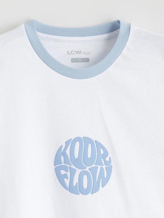 LCW ACTIVE Bisiklet Yaka Baskılı Kadın Spor Tişört BUXE BEYAZI