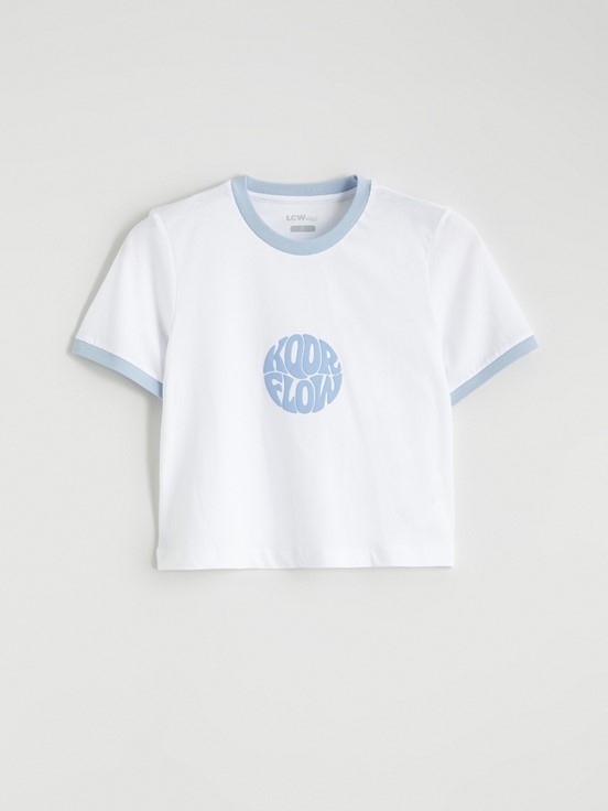 LCW ACTIVE Bisiklet Yaka Baskılı Kadın Spor Tişört BUXE BEYAZI