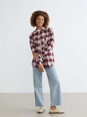 Ekose Oversize Kadın Oduncu Gömlek BORDO EKOSELİ