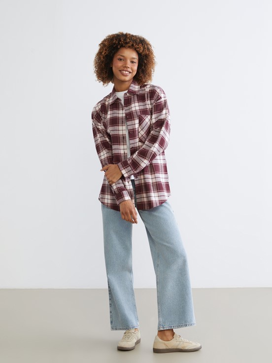 Ekose Oversize Kadın Oduncu Gömlek BORDO EKOSELİ