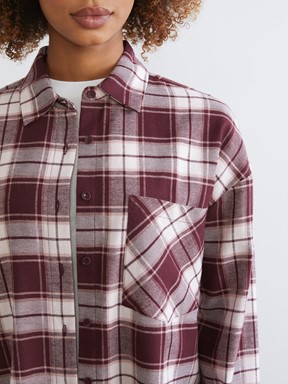 Ekose Oversize Kadın Oduncu Gömlek BORDO EKOSELİ