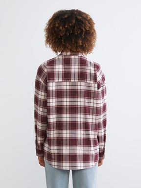 Ekose Oversize Kadın Oduncu Gömlek BORDO EKOSELİ