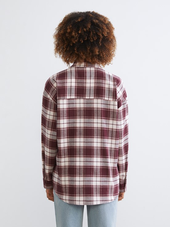 Ekose Oversize Kadın Oduncu Gömlek BORDO EKOSELİ