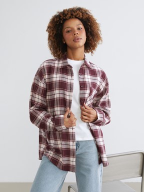 Ekose Oversize Kadın Oduncu Gömlek BORDO EKOSELİ