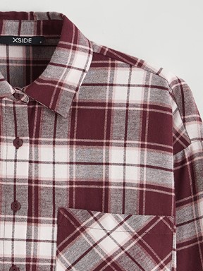 Ekose Oversize Kadın Oduncu Gömlek BORDO EKOSELİ