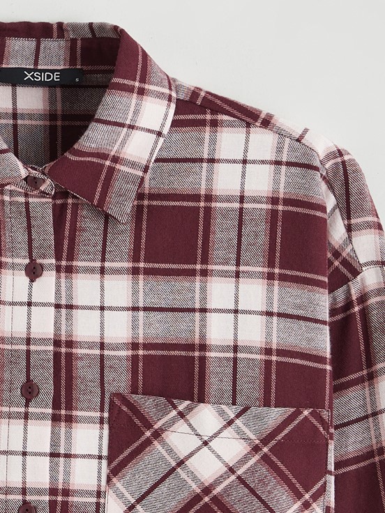 Ekose Oversize Kadın Oduncu Gömlek BORDO EKOSELİ