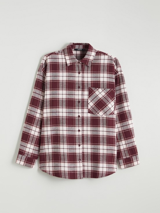 Ekose Oversize Kadın Oduncu Gömlek BORDO EKOSELİ