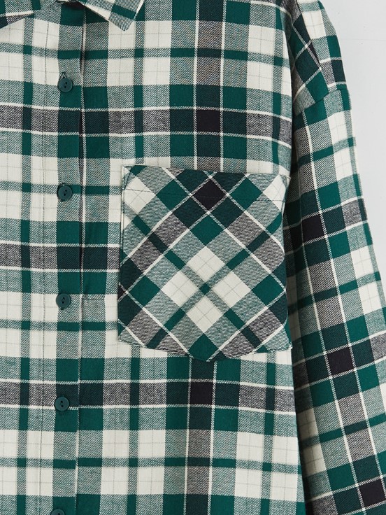 Ekose Oversize Kadın Oduncu Gömlek YEŞİL EKOSELİ