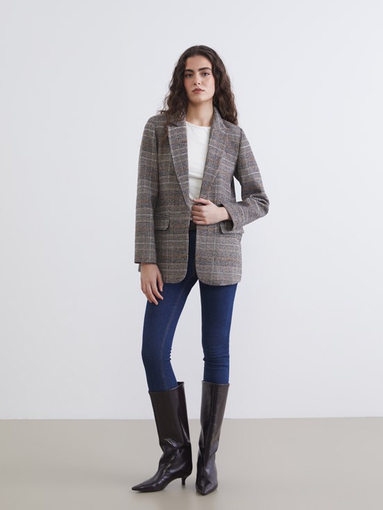 Blazer Ceket KAHVERENGİ EKOSELİ