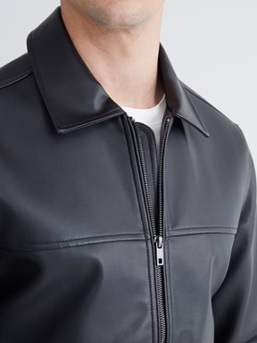 Deri Görünümlü Mont YENİ SİYAH