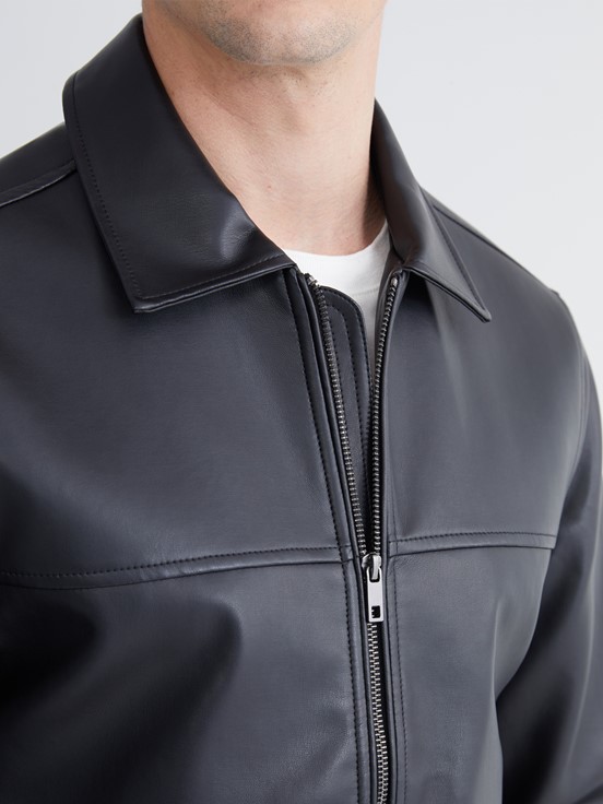 Deri Görünümlü Mont YENİ SİYAH