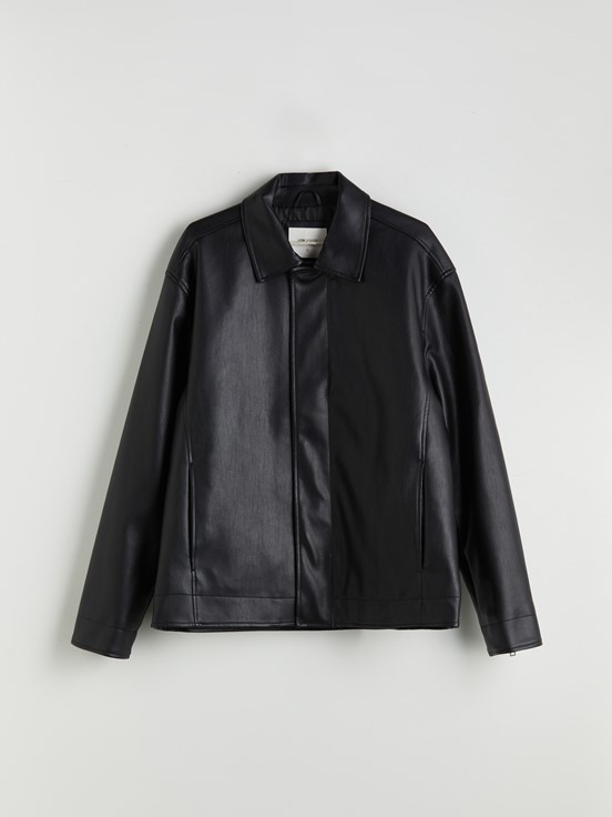 Deri Görünümlü Ceket YENİ SİYAH