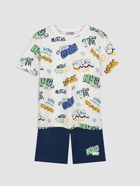 Şortlu Pijama Takımı EKRU BASKILI