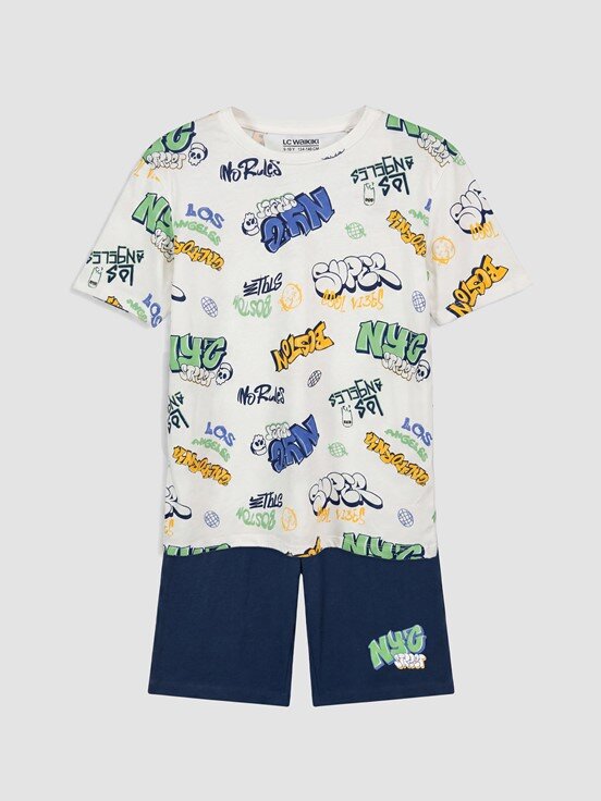 Şortlu Pijama Takımı EKRU BASKILI