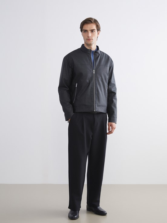 Deri Görünümlü Mont YENİ SİYAH