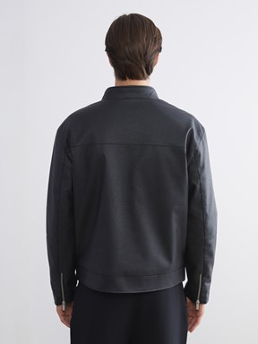 Deri Görünümlü Mont YENİ SİYAH