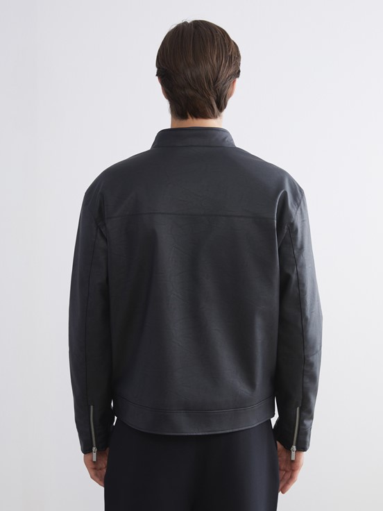 Deri Görünümlü Mont YENİ SİYAH