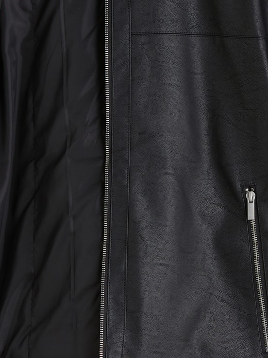 Deri Görünümlü Mont YENİ SİYAH