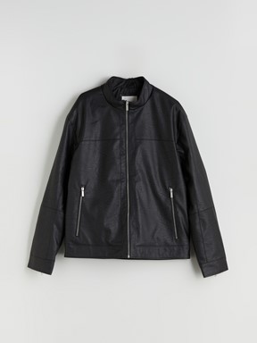 Deri Görünümlü Mont YENİ SİYAH