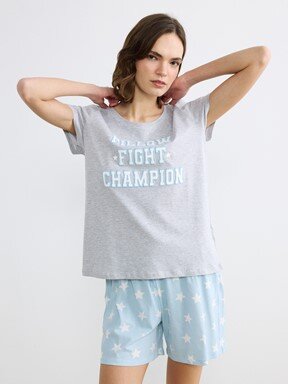 Şortlu Pijama Takımı AÇIK MAVİ BASKILI