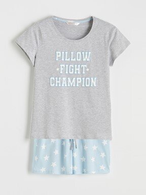 Şortlu Pijama Takımı AÇIK MAVİ BASKILI