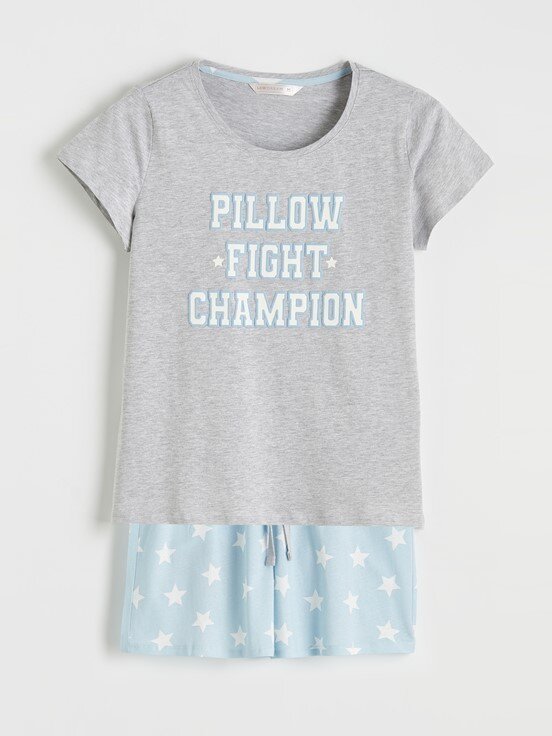 Şortlu Pijama Takımı AÇIK MAVİ BASKILI