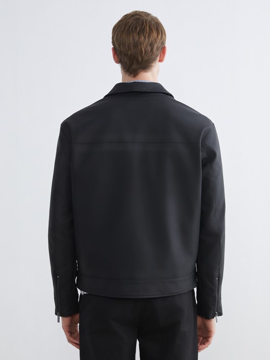 Deri Görünümlü Mont YENİ SİYAH