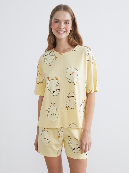 Şortlu Pijama Takımı AÇIK SARI BASKILI