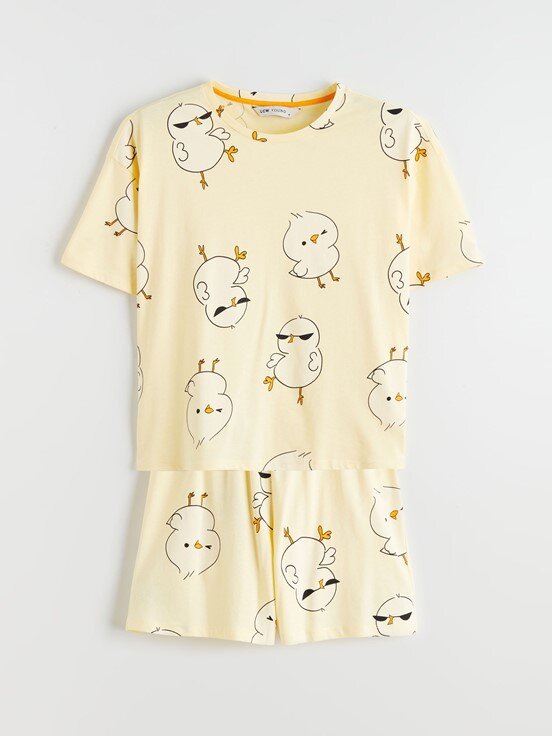 Şortlu Pijama Takımı AÇIK SARI BASKILI