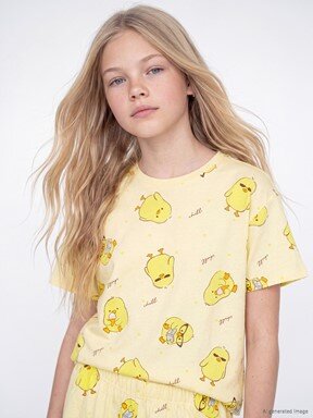 Şortlu Pijama Takımı AÇIK SARI BASKILI
