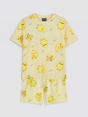 Şortlu Pijama Takımı AÇIK SARI BASKILI