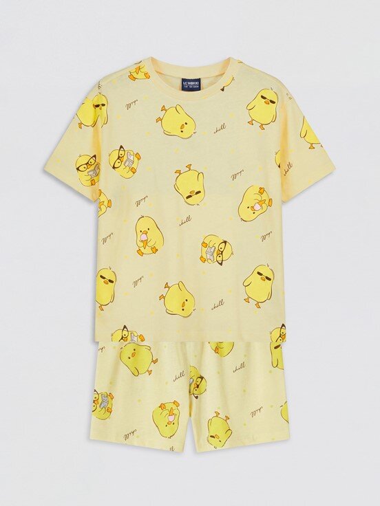Şortlu Pijama Takımı AÇIK SARI BASKILI
