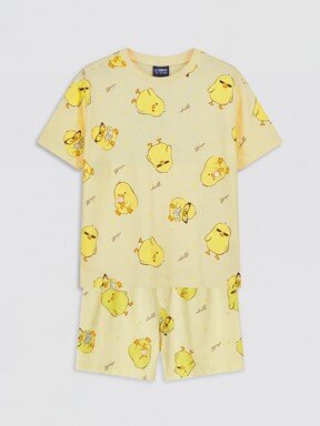 Şortlu Pijama Takımı AÇIK SARI BASKILI