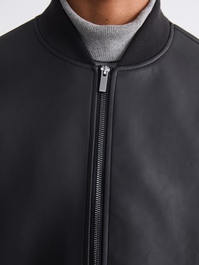 Deri Görünümlü Mont YENİ SİYAH