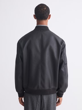 Deri Görünümlü Mont YENİ SİYAH