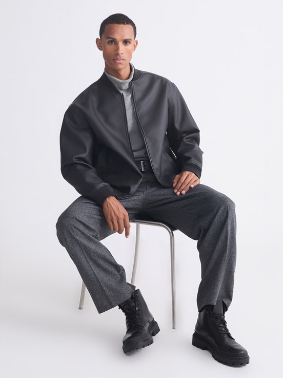 Deri Görünümlü Mont YENİ SİYAH