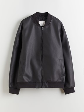 Deri Görünümlü Mont YENİ SİYAH