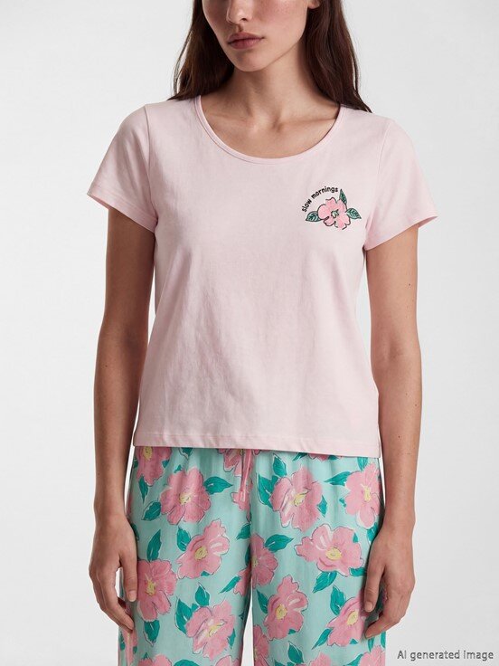 Kaprili Pijama Takımı AÇIK SUYEŞİLİ BASKILI