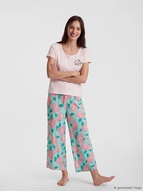 Kaprili Pijama Takımı AÇIK SUYEŞİLİ BASKILI