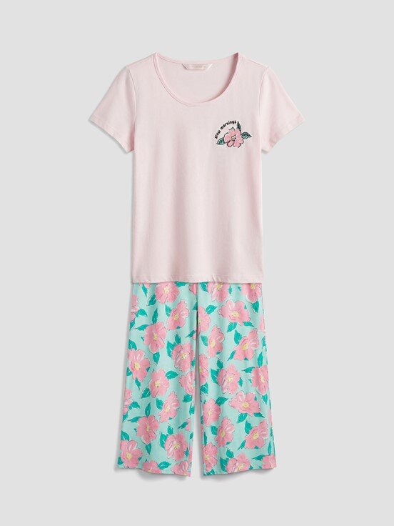 Kaprili Pijama Takımı AÇIK SUYEŞİLİ BASKILI