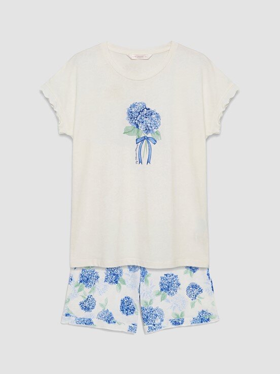 Şortlu Pijama Takımı EKRU BASKILI