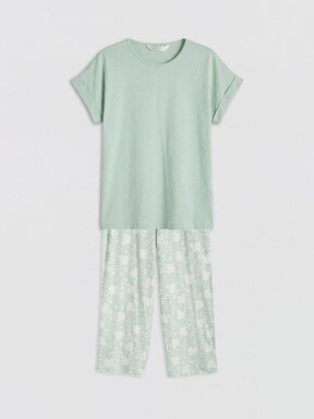 Kaprili Pijama Takımı AÇIK YEŞİL BASKILI