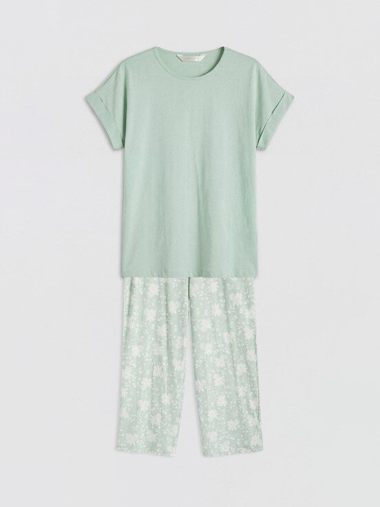 Kaprili Pijama Takımı AÇIK YEŞİL BASKILI