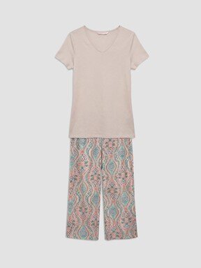 Kaprili Pijama Takımı EKRU BASKILI