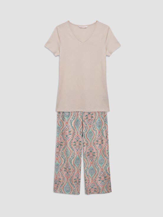 Kaprili Pijama Takımı EKRU BASKILI