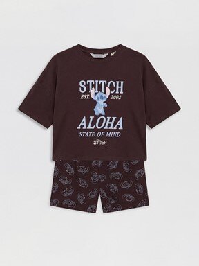 Şortlu Pijama Takımı KAHVERENGİ BASKILI