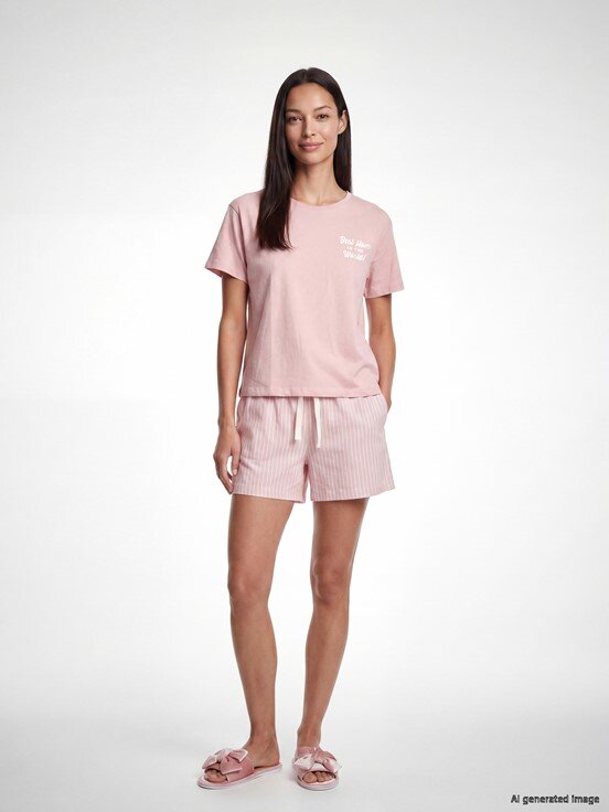 Şortlu Pijama Takımı PEMBE BASKILI