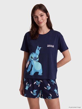 Şortlu Pijama Takımı LACİVERT BASKILI