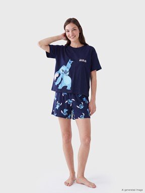 Şortlu Pijama Takımı LACİVERT BASKILI